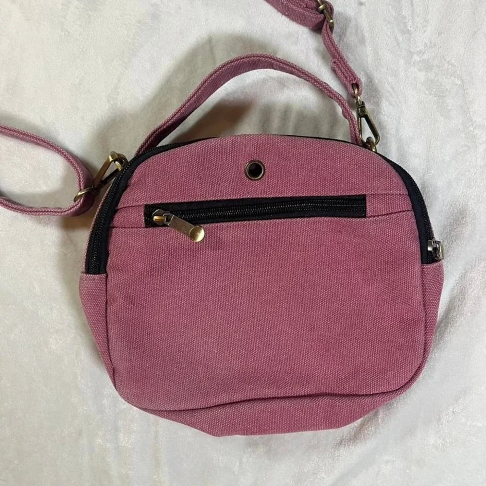 Pink canvas Crossbody Bag With Embroidered Design Boho Festival Summer Spring‎